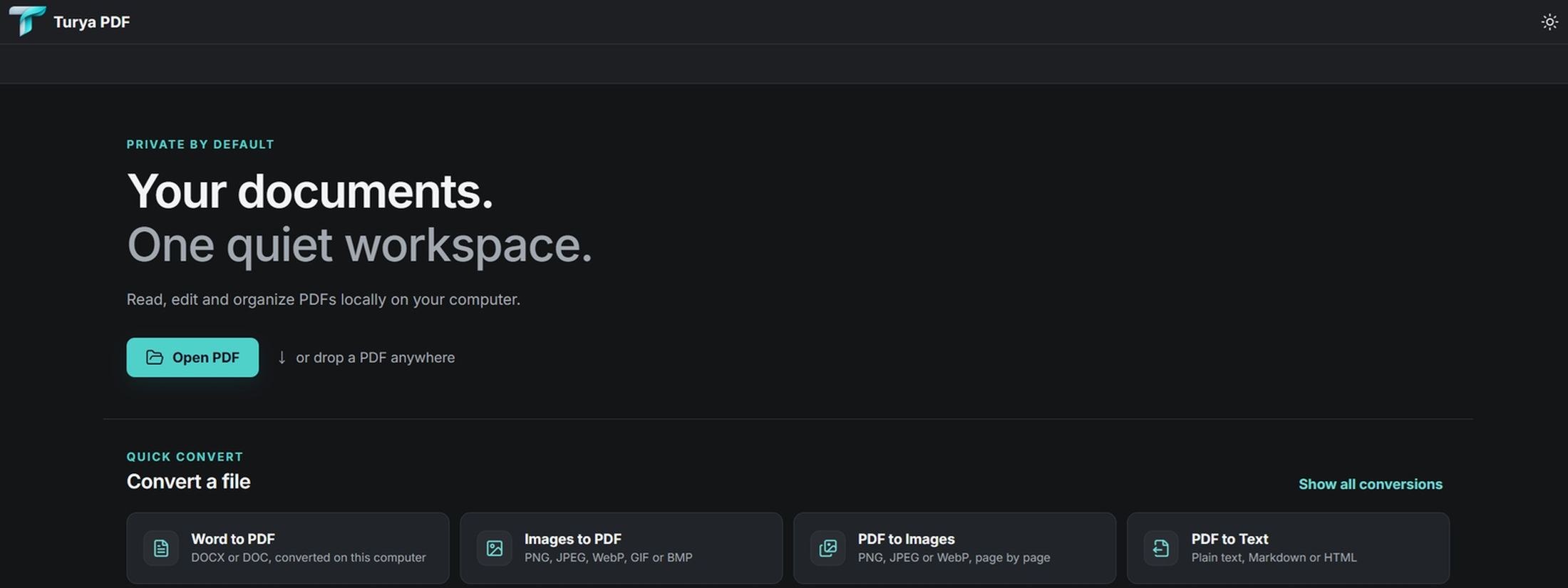 Current verified TURYA Clarinth application start screen.